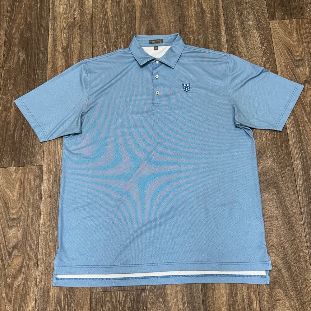 Peter Millar Summer Comfort Polo Shirt Men's XL Blue Geometric Embroidered Golf